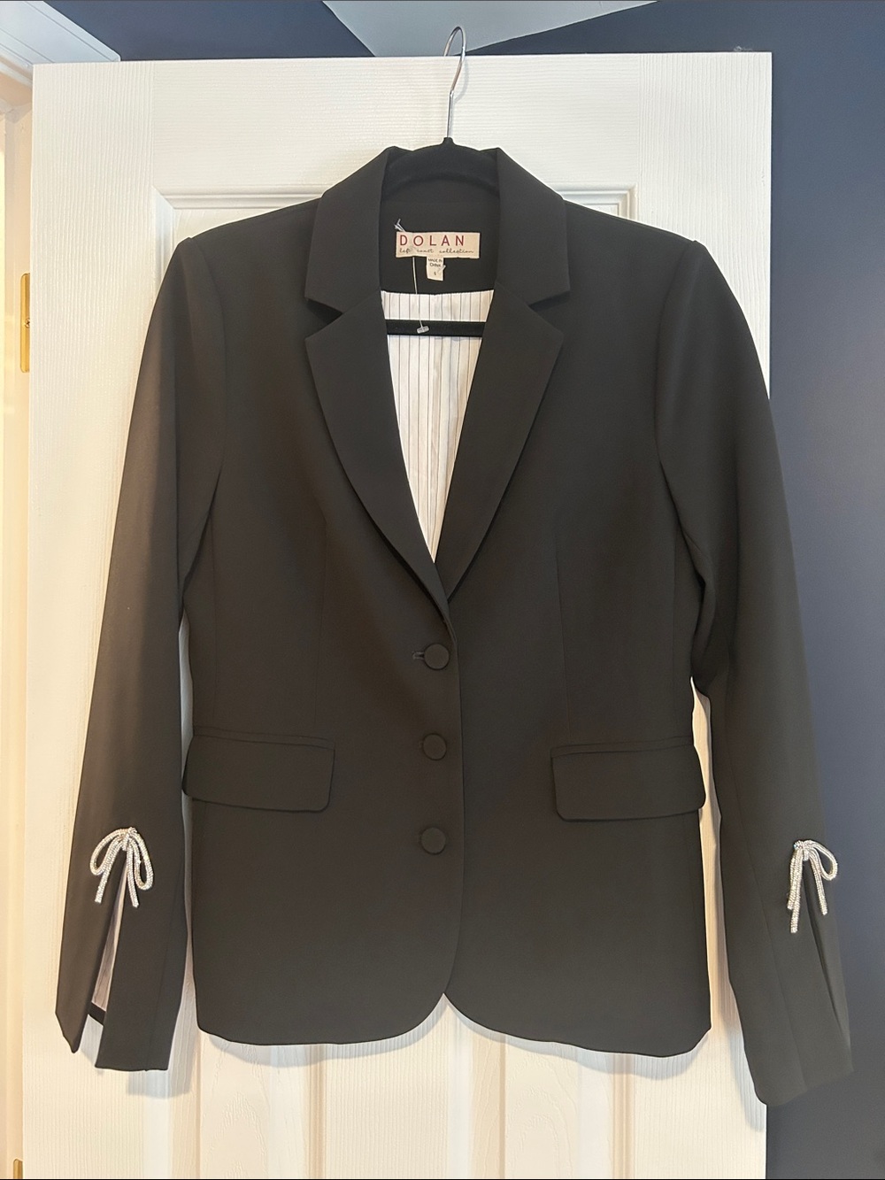 Dolan Tailored Blazer with Crystal Bow Embellishments and Slit Sleeves
